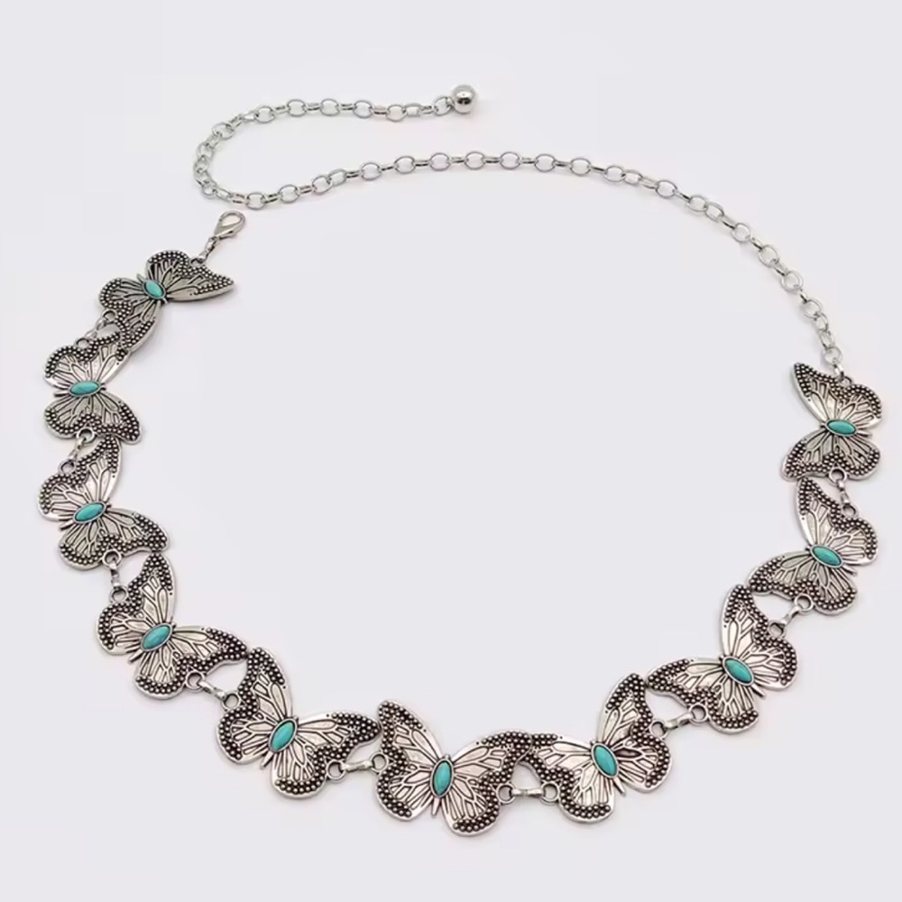 Vintage Silver Butterfly Chain Belt - Picture 2 of 3
